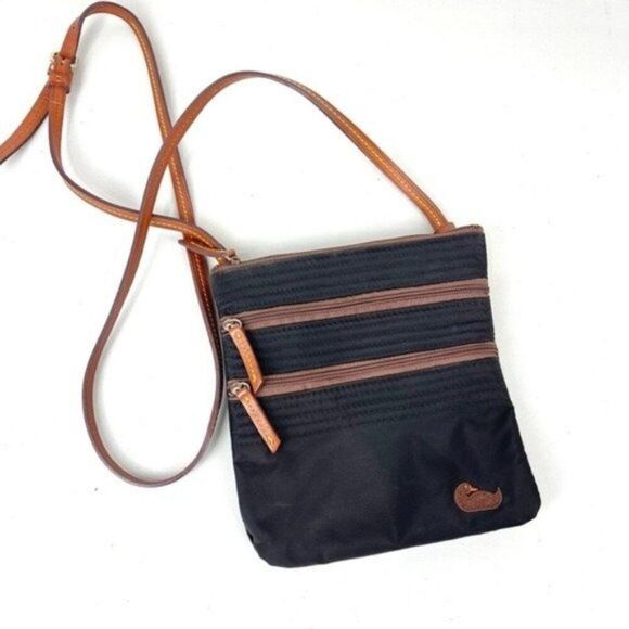 Dooney & Bourke Embroidered Black Nylon Crossbody Purse Medium Leather Strap - Picture 1 of 10